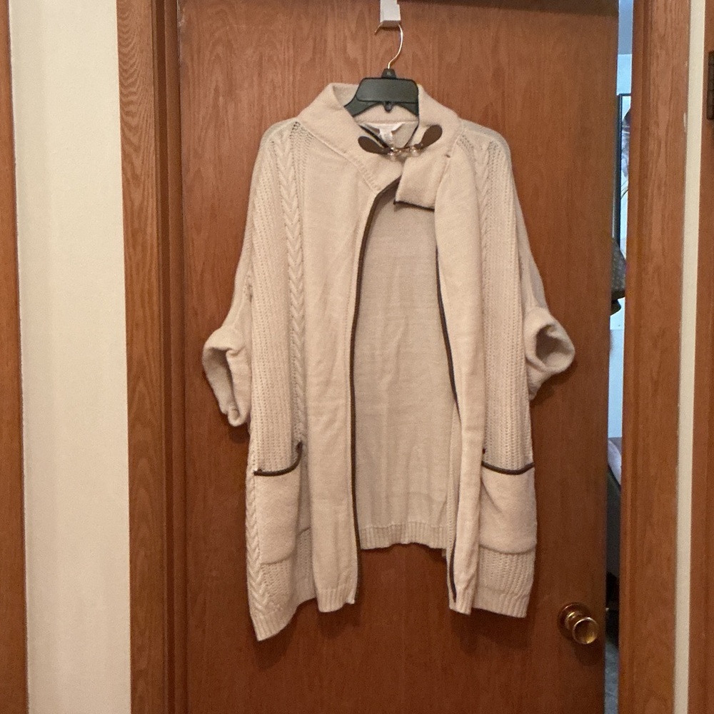 LC Lauren Conrad Cream Knit Poncho with Button Accent